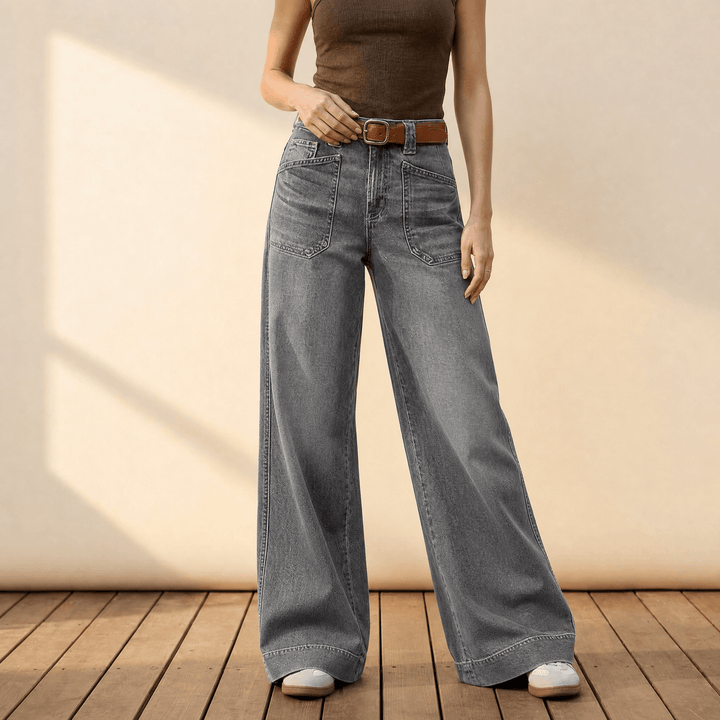 Widera – Retro Byxor Denim z Kieszeniami w Stilu Vintage för kvinnor