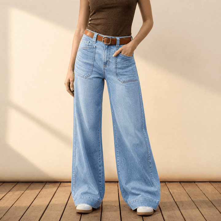 Widera – Retro Byxor Denim z Kieszeniami w Stilu Vintage för kvinnor